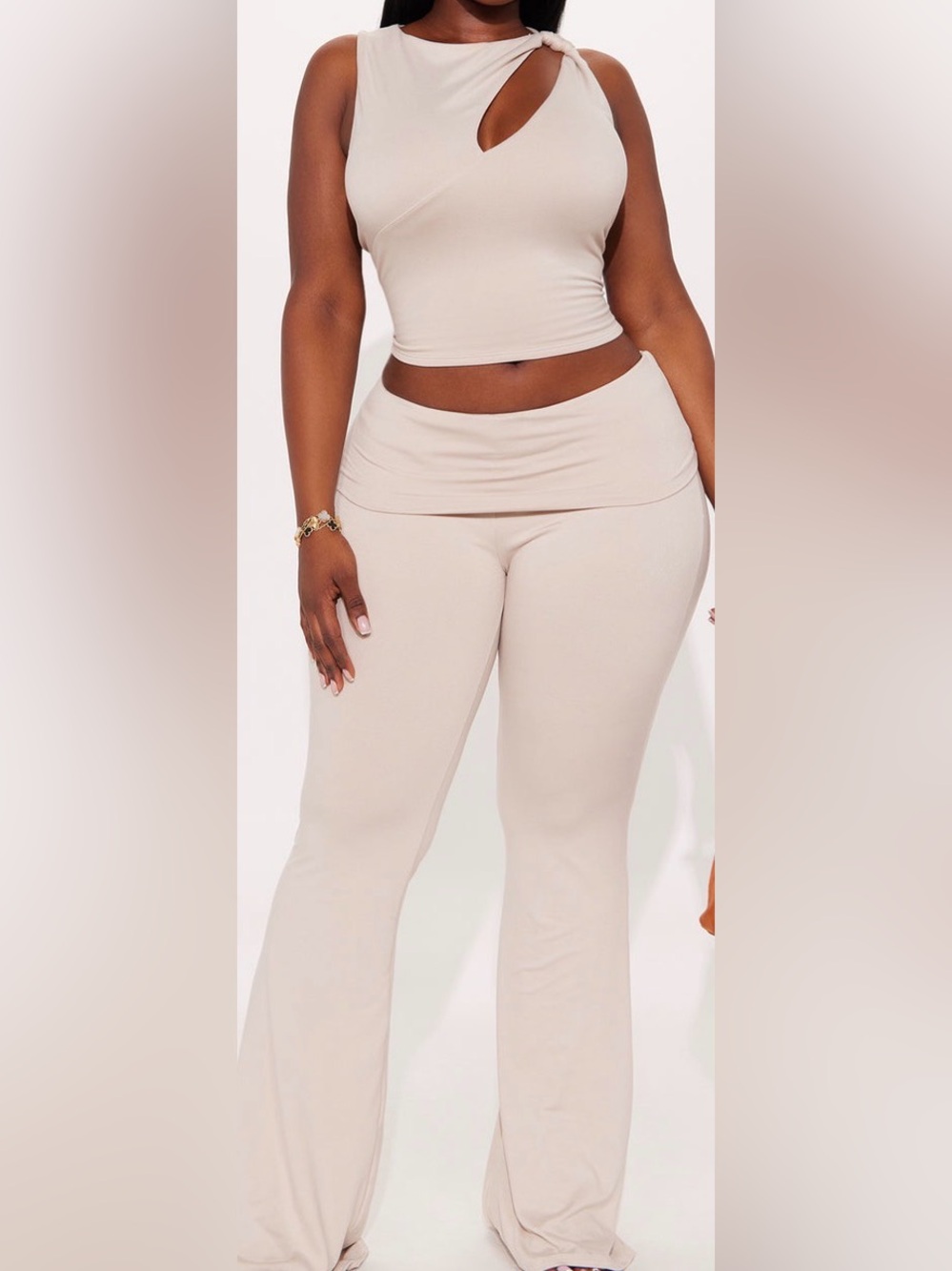 Fashion Nova Cream Flare High-Waist Pants